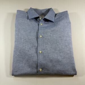 Giorgio Armani Collezioni Shirt Adult L Blue Flax Linen Long Sleeve Button Up